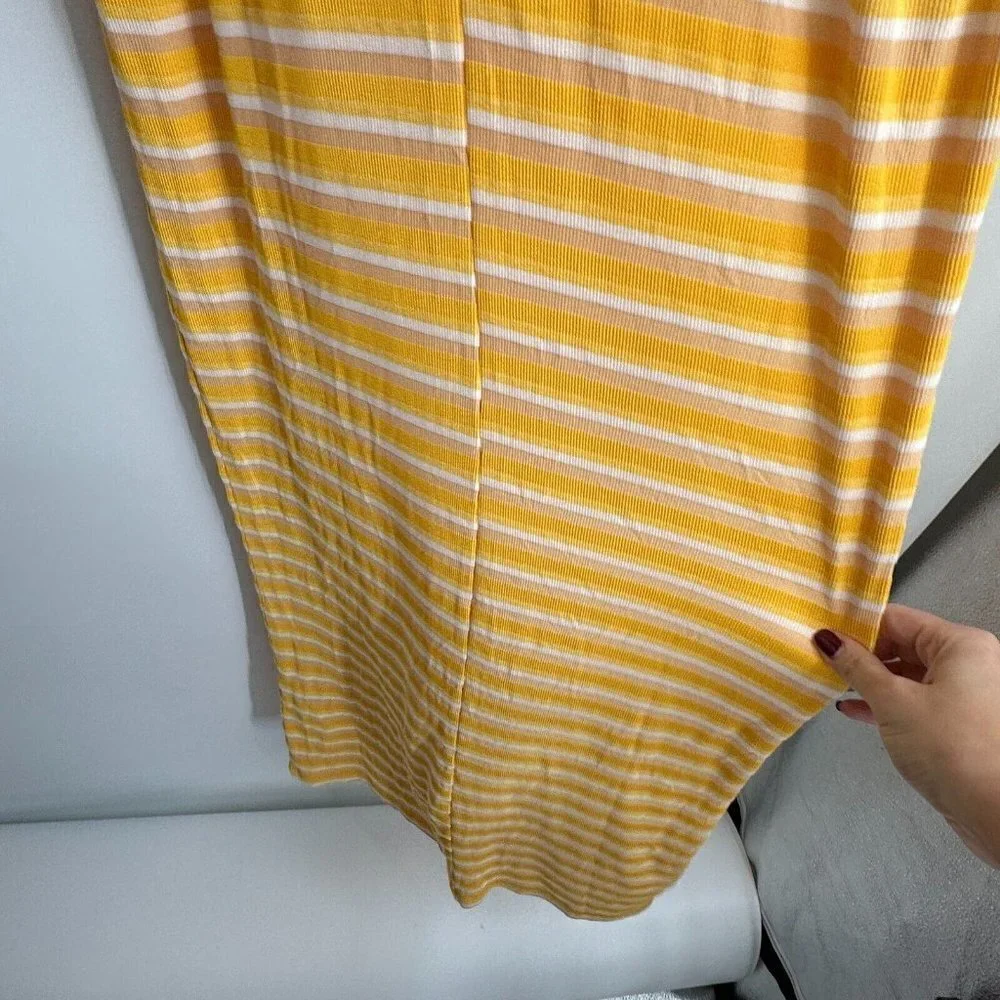 Zara Womens Dress Large Maxi Stretchy Yellow Striped Sleeveless Knit Summer